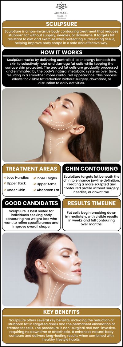 Are you bothered by the presence of double chin and it makes you feel unattractive? SculpSure is an FDA-approved noninvasive fat removal treatment for you if are worried because of double chin. At Advanced Health of Oakbrook, Dr. Christopher Orenczak is providing top-notch aesthetic treatments to make your appearance better and boost your confidence. For more information, contact us today or schedule an appointment online. Visit our clinic conveniently located at 17W705 Butterfield Road Suite E, Oakbrook Terrace, IL 60181.